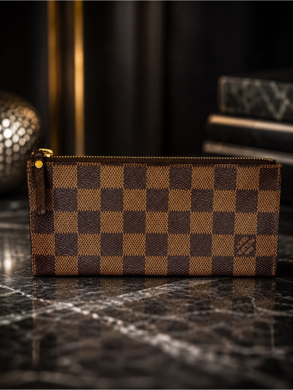 Louis Vuitton Felicie Pochette Zip Pouch Insert Damier Ebene Card Holder + COA